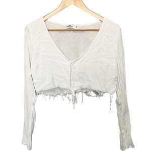 Hollister White Swiss Dot Long Sleeve Crop Top